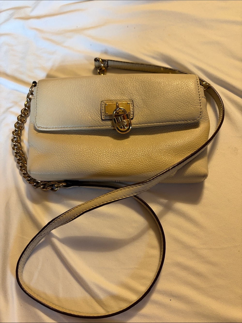 Women's Beige Leather Crossbody Bag with Gold Hardware